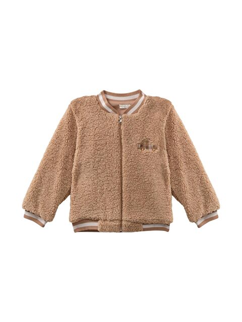 MİNİNİO Erkek Bebek Nakış Detaylı Pelüş Mont   Bej - S000363739-19928