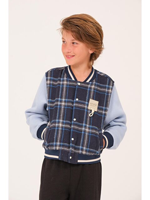 JAZZİEE Erkek Çocuk Ekose Desen Kolej Ceket - Lacivert - S000316678-21164