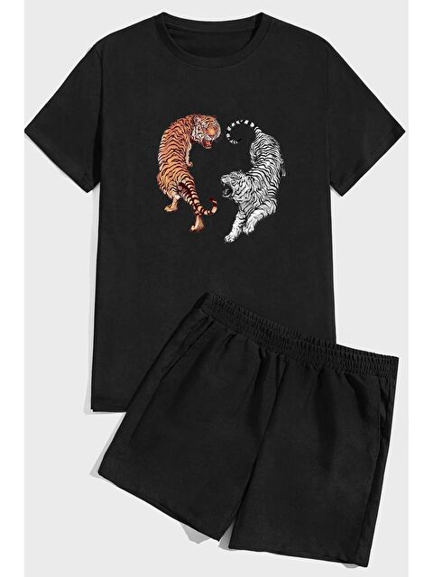 uyguntarz Tiger Baskı Şort %100 Pamuk Takım - S000244188-19351