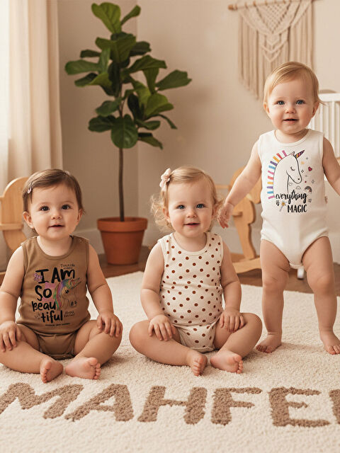 Mahfel 3'Lü Kız %100 Pamuklu Atlet Çıtçıtlı Bebek Body Zıbın 178-119