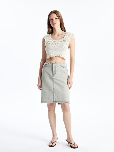 Dexia Örgü Detaylı Askılı Triko Crop - Ekru Renk - S000171212-19965