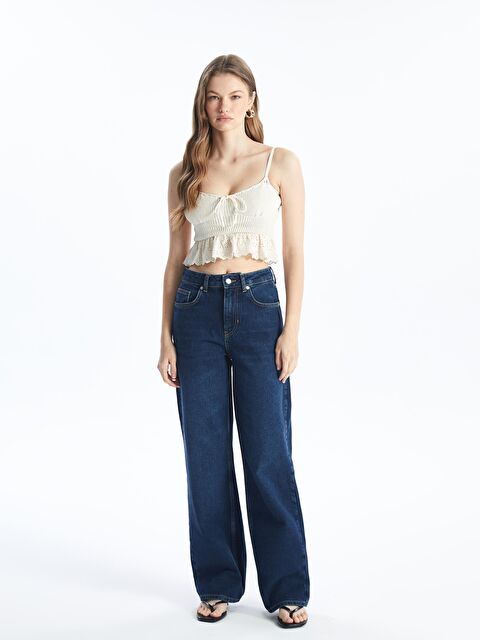 Dexia Foggia - Örgü ve Dantel Detaylı Kolsuz Askılı Triko Bluz - Ekru Renk - S000171217-19965