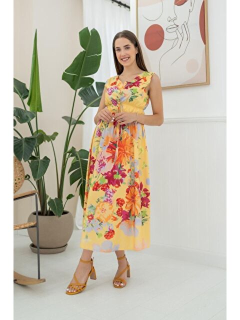 Jane's Sarı Çiçek Desenli Yazlık Elbise
