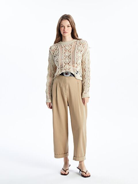 Dexia Pesarno - Örgü Detaylı Uzun Kollu Keten Karışımlı Triko - Ekru Renk - S000171219-19965