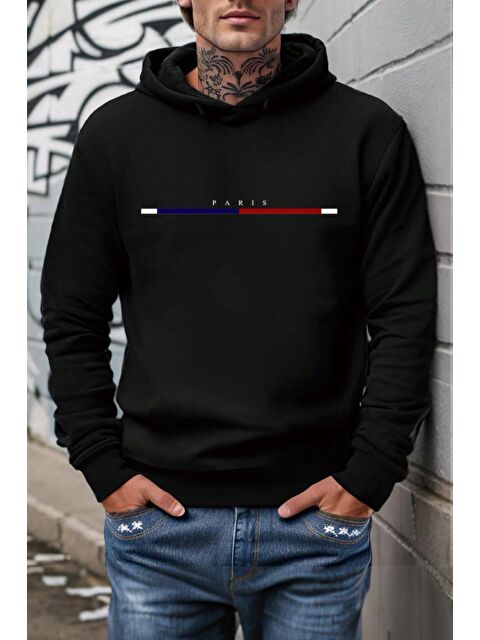Oksit Paris Ön Baskılı Pamuklu  Erkek Hoodie - S000274570-19351