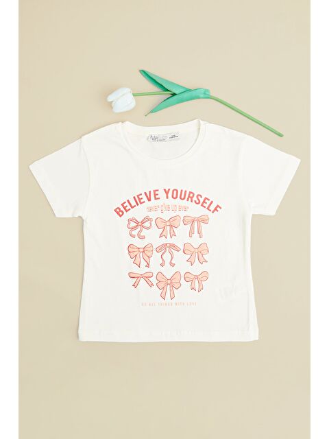 Fullamoda Fiyonk Baskılı Simli Kız Çocuk Tişört