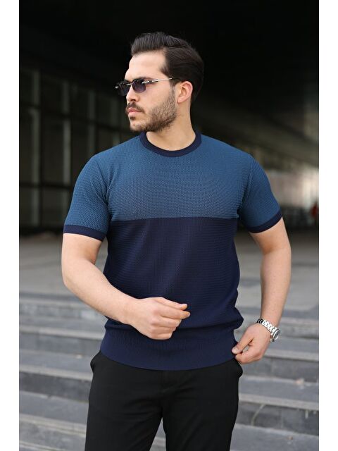 Jane's Erkek Renk Bloklu Bisiklet Yaka Kısa Kollu Triko Tişört