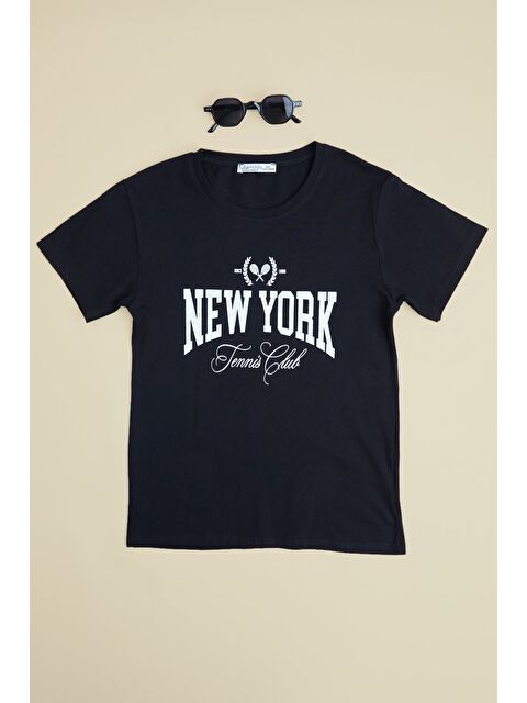 Fullamoda New York Yazı Baskılı Kız Çocuk Tişört