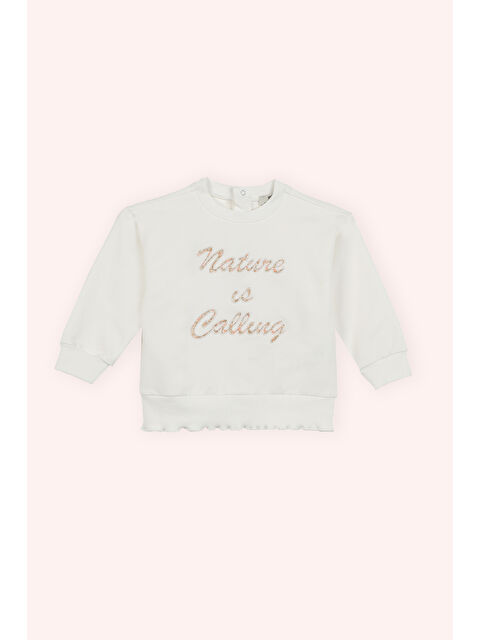 Panço Kız Çocuk Nakış Detaylı Sweatshirt Ekru - S000415222-19965