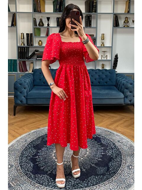 Madmext Kırmızı Desenli Midi Boy Kadın Elbise Mg2475 - S000439999-20045