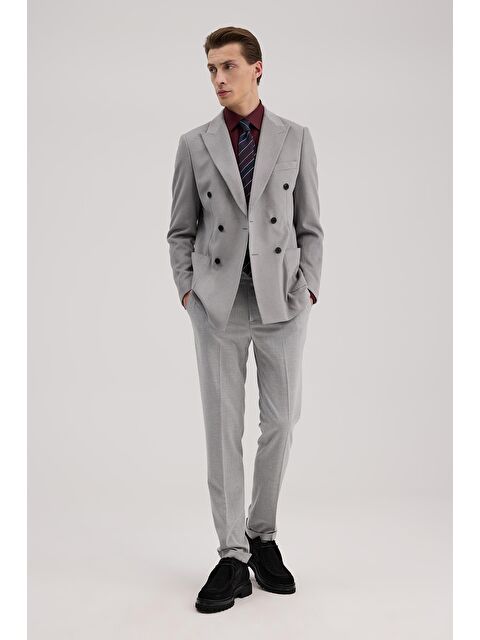 JAKAMEN Gri Slim Fit Mono Yaka Kruvaze Ceket - S000496625-20600