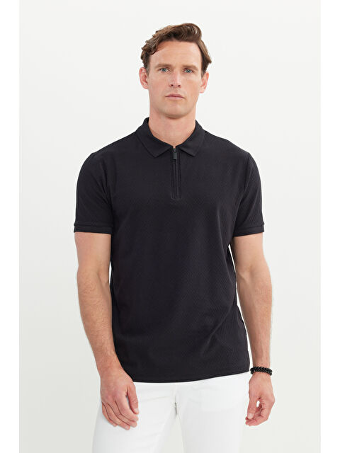 Altınyıldız Classics Erkek Siyah Pamuklu Slim Fit Dar Kesim Polo Yaka Esnek Tişört - S000416272-19351