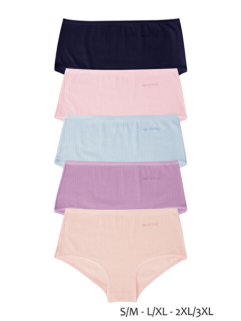 Dominant Kadın Fitilli Ribana Yüksel Bel Soft Renkli 5'li Paket Külot - S000427657-23173