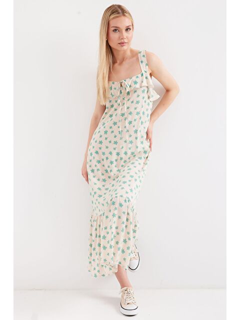 Bigdart 2237 Desenli Askılı Viskon Elbise - Çağla - S000230653-5236