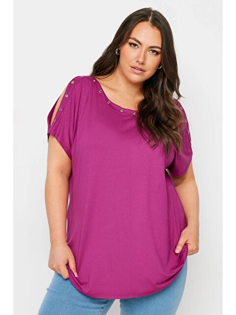 Stil Diva Büyük Beden Omuz Dekolteli Kuşgözü Detaylı Kısa Kollu Bluz 321772 - S000243369-20024