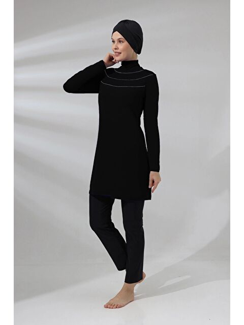 Hazelin Kadın Tesettür Siyah Boğazlı Uzun Kollu Tam Kapalı Taytlı Likralı Mayo Hzl24S-Ar1286-01 - S000135777-19351