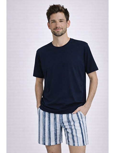 Koza İç Giyim Erkek Pamuklu Kısa Kollu Çizgili Cepli Şortlu Pijama Takımı - S000511602-37344