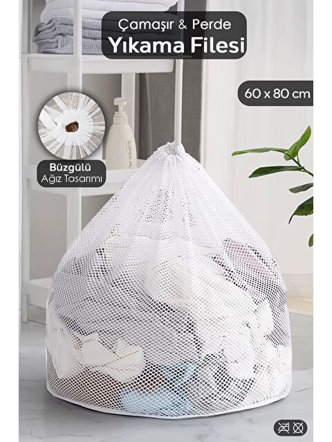 Meleni Home 1 Adet Perde ve Çamaşır Yıkama Filesi Büyük Boy İpli Yıkama Filesi 60x80 cm Beyaz - S000385192-20063