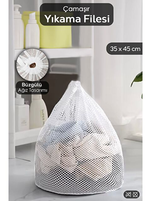 Meleni Home 1 Adet İpli Çamaşır Yıkama Filesi Koruyucu Çamaşır Yıkama Torbası 35x45 cm Beyaz - S000385196-20063
