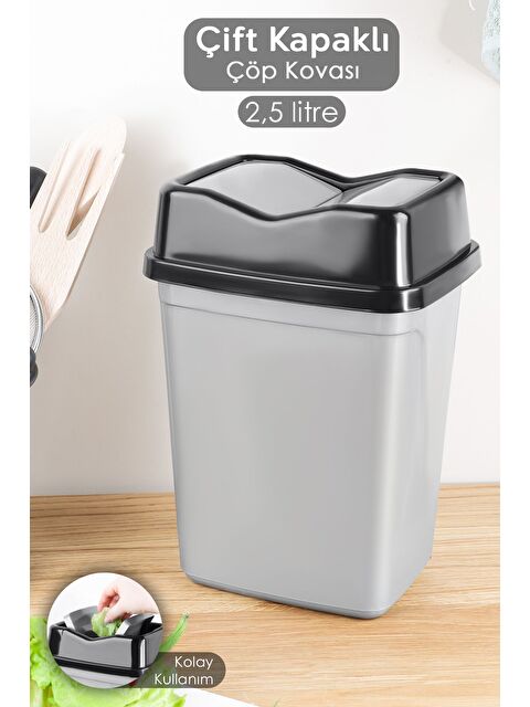 Meleni Home Çift Kapaklı Kelebek Çöp Kovası Tezgah Üstü Banyo Mutfak Ofis Çöp Kovası 2,5 lt'litre - S000385199-20600