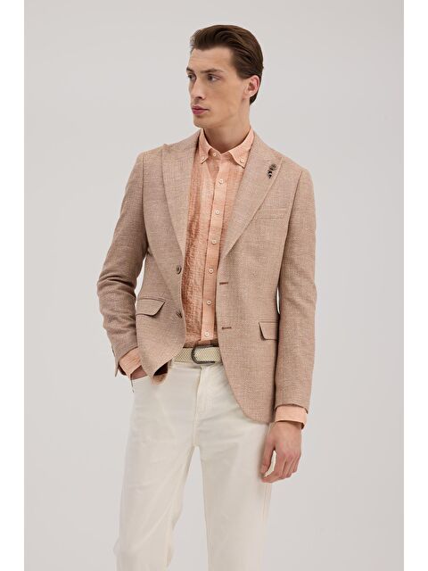 JAKAMEN Turuncu Slim Fit Sivri Yaka Desenli Ceket - S000496628-20013