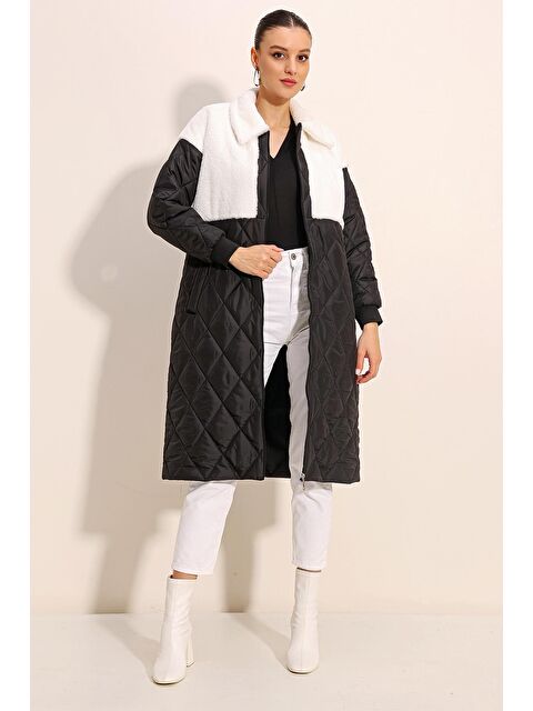 Bigdart 5185 Uzun Oversize Şişme Mont - Beyaz - S000119594-20063