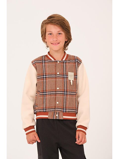 JAZZİEE Erkek Çocuk Ekose Desen Kolej Ceket - Vizon - S000316680-26429