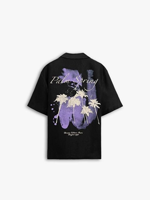 Abluka Online Oversize Gömlek Yaka Grafik Baskılı Gömlek Siyah - S000203047-19351