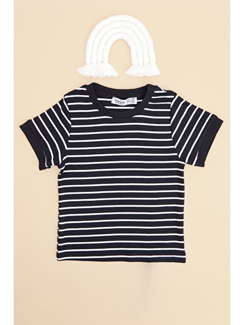 Fullamoda Çizgili Fitilli Bisiklet Yaka Kız Çocuk Tişört - S000527985-19351