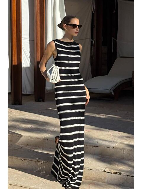 Madmext Siyah Yırtmaç Detaylı Uzun Boy Triko Elbise Mg2448 - S000377763-19351