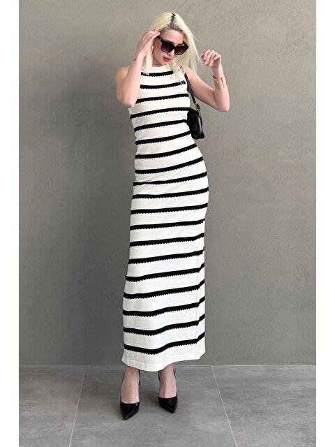 Madmext Beyaz Yırtmaç Detaylı Uzun Boy Triko Elbise Mg2448 - S000377763-20063