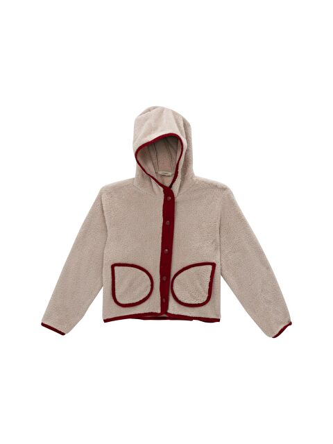 JAZZİEE Unisex Çocuk Biye Detaylı Kapüşonlu Pelüş Mont   Bordo - S000316681-19951