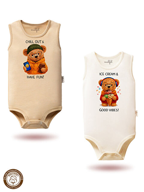 Mahfel 2'Li Kız %100 Pamuklu Atlet Çıtçıtlı Bebek Body Zıbın 878-874