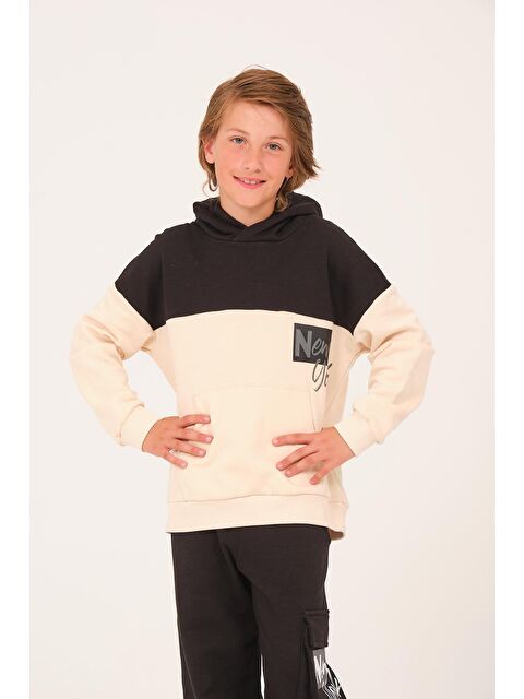 JAZZİEE Unisex Çocuk Baskılı Kapüşonlu Sweatshirt   Krem - S000316682-19966