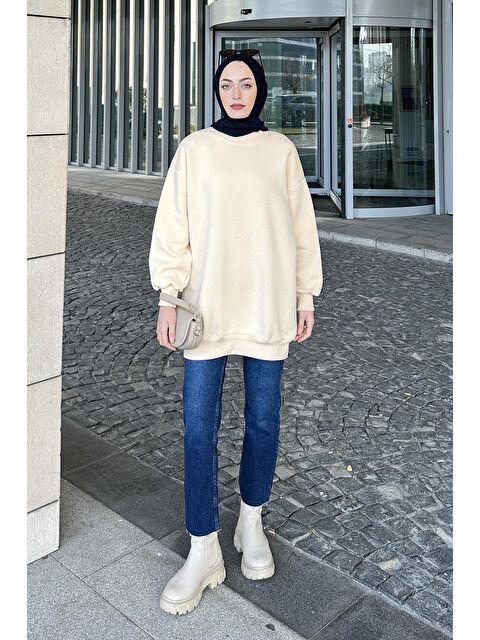 Lamelif Üç İplikli Yarım Balıkçı Yakalı Basic Tunik Krem - S000517854-19966