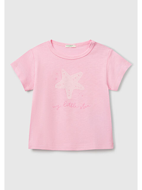United Colors Of Benetton Bebek Pembe Önü Baskılı Omzu Çıtçıt Düğmeli T-Shirt - S000416739-20024