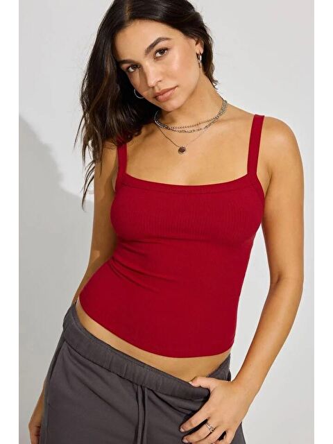 Madmext Kırmızı Fitilli Görünümlü Askılı Basic Atlet Mg2236 - S000346061-20045