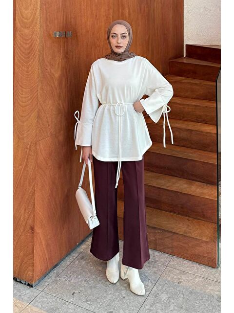 Lamelif Yırtmaç Detaylı Sweat Beyaz - S000517846-20063