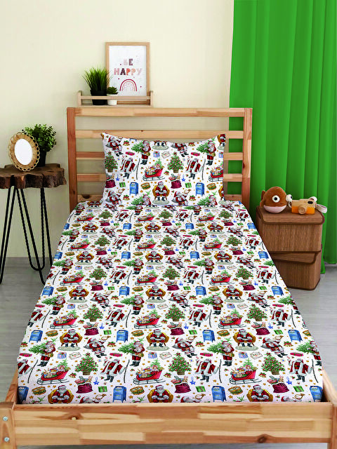 Evmila Yılbaşı Desenli Tek Kişilik Baskılı Lastikli Çarşaf Takımı– 100x200cm - S000486325-23173