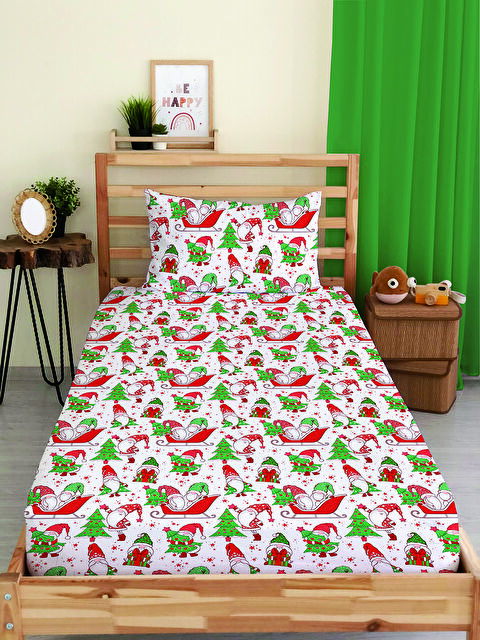 Evmila Yılbaşı Desenli Tek Kişilik Baskılı Lastikli Çarşaf Takımı– 100x200cm - S000486326-23173