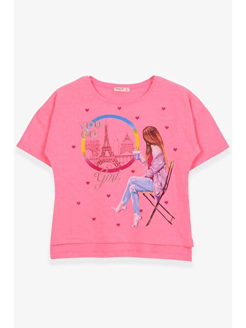 Breeze Kız Çocuk Tişört Kalpli Simli Kız Baskılı Neon Pembe (9-16 Yaş) - S000216078-20020