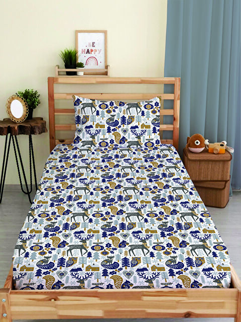 Evmila Yılbaşı Desenli Tek Kişilik Baskılı Lastikli Çarşaf Takımı– 100x200cm - S000486328-23173