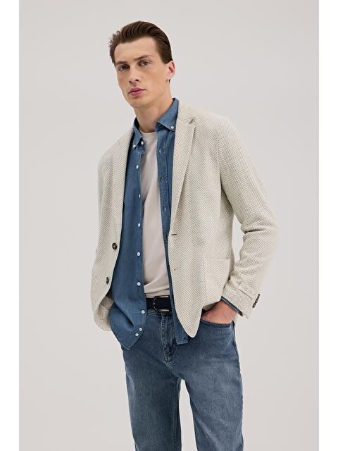 JAKAMEN Gri Slim Fit Mono Yaka Desenli Ceket - S000496638-20600