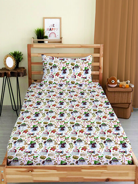 Evmila Yılbaşı Desenli Tek Kişilik Baskılı Lastikli Çarşaf Takımı– 100x200cm - S000486329-23173