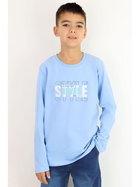 Breeze Erkek Çocuk Uzun Kollu Tişört Yazı Baskılı Açık Mavi (6-12 Yaş) - S000502024-17437