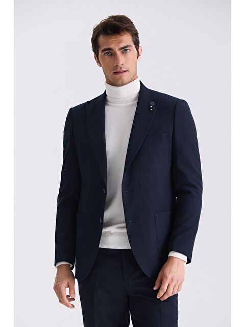 JAKAMEN Lacivert Slim Fit Sivri Yaka Desenli Spor Ceket - S000496639-21164