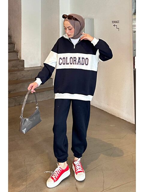 Lamelif Colorado Baskılı Üç İplik Sweatshirt Lacivert - S000517840-21164