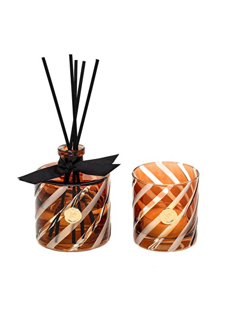 Missi Kahverengi Spiral Kesme Cam Dark Amber Oda Kokusu ve Mumluk Seti - S000385201-19413