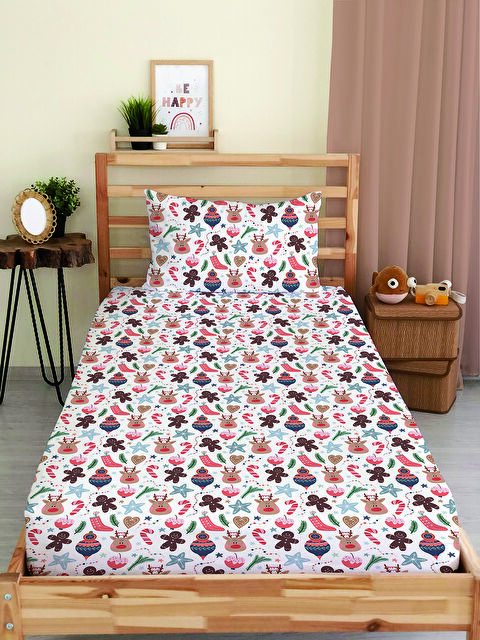 Evmila Yılbaşı Desenli Tek Kişilik Baskılı Lastikli Çarşaf Takımı– 100x200cm - S000486334-23173