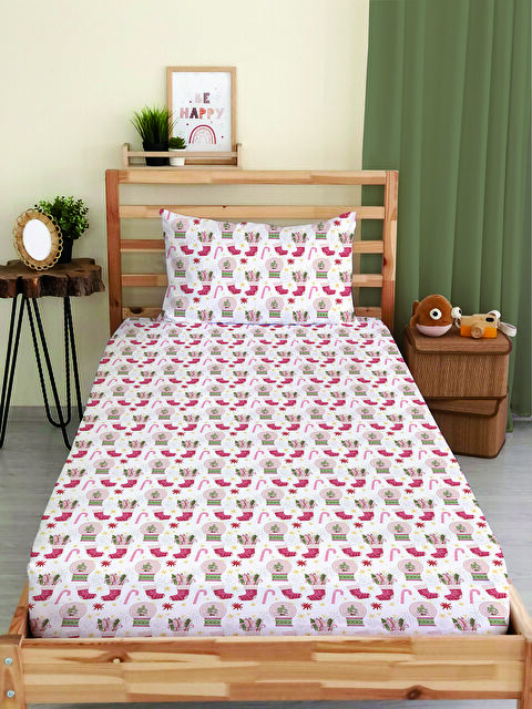 Evmila Yılbaşı Desenli Tek Kişilik Baskılı Lastikli Çarşaf Takımı– 100x200cm - S000486337-23173